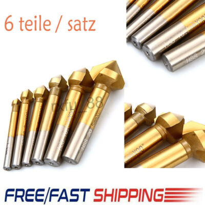 6 Stk 90° Grad Kegelsenker HSS 4241 Senker Senkbohrer Entgratsenker Bits Set RF
