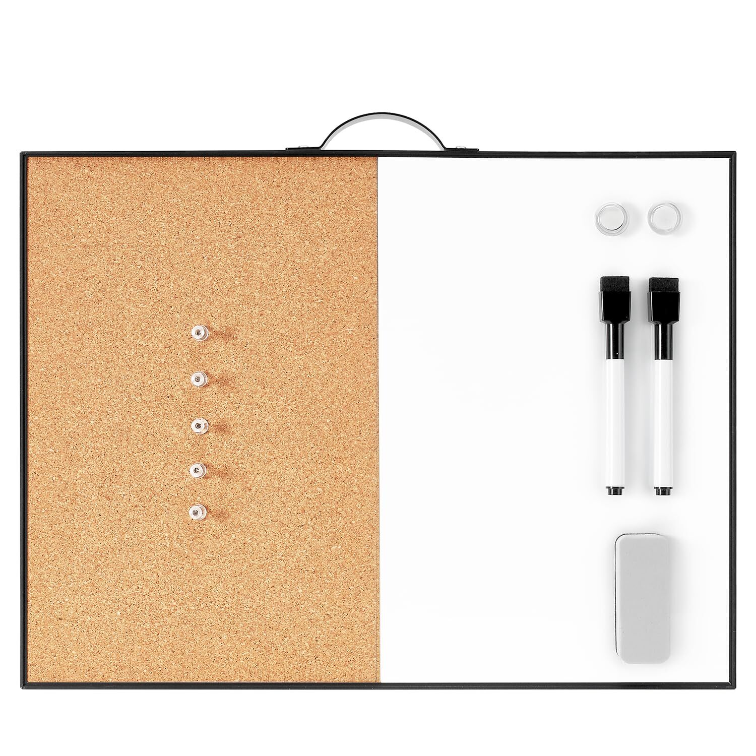 Small Whiteboard Cork-Board - 12" X 16" Portable Aluminum Black Framed Magnet...