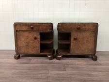 coppia di Antichi comodini Art Deco Anni ‘30 In Radica Con Piano In Vetro