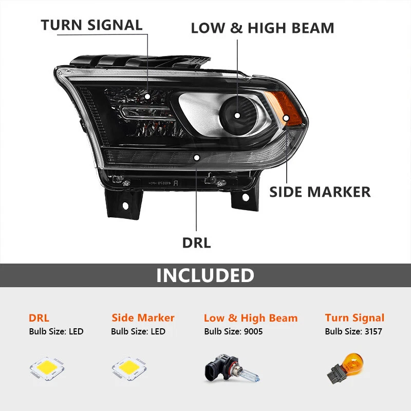 Halogen W/ DRL LED Projector Headlight For Dodge Durango 2014-2020 Left Driver Foto 2 de 4