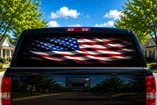 Perforated American Flag Wave Black Truck Rear Window Decal Perforated American Flag Wave Black Truck Rear Window Decal