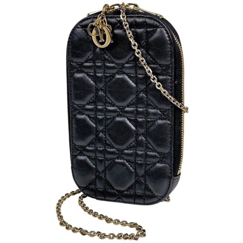 Christian Dior Lady Dior Phone Holder Black Leather Women's B From Japan