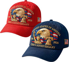 2-Pack 250th Anniversary USA Hat Eagle Embroidery Patriotic Baseball Cap1776-202
