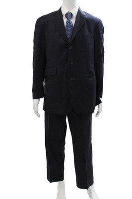 Etro Milano Mens Solid Notched Collar Three Button Suit Set Blue Size 52
