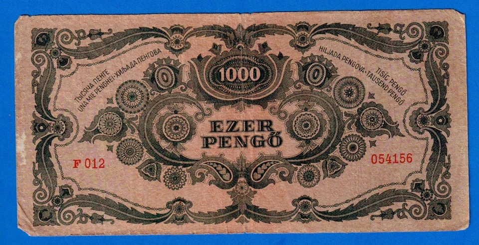 Hungary 1000 EZER PENGO 1945 P-118b(1) Circulated Note with stamp F012 054156 - Image 2 of 4