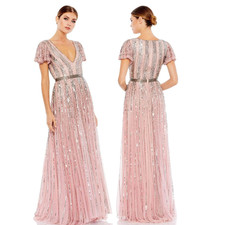 NWT Mac Duggal Short Sleeve Embellished Dress in Rose, Size 4 ($498)