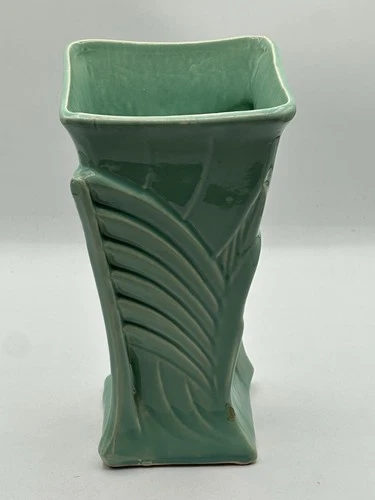 Vintage Nelson McCoy Pottery Turquoise Vase in Art Deco Style