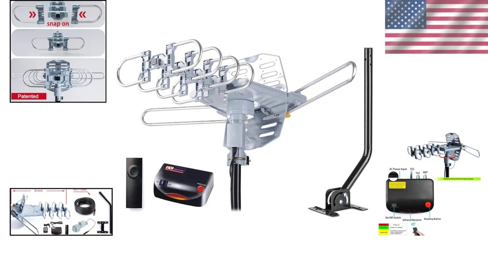 Antena UHF/VHF resistente a la intemperie - rotación 360°, control remoto Foto 2 de 4