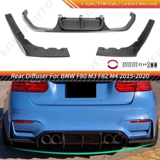 3PCS Carbon Fiber Look Bumper Lip Rear Diffuser Fits BMW 15-20 F80 M3 F82 F83 M4