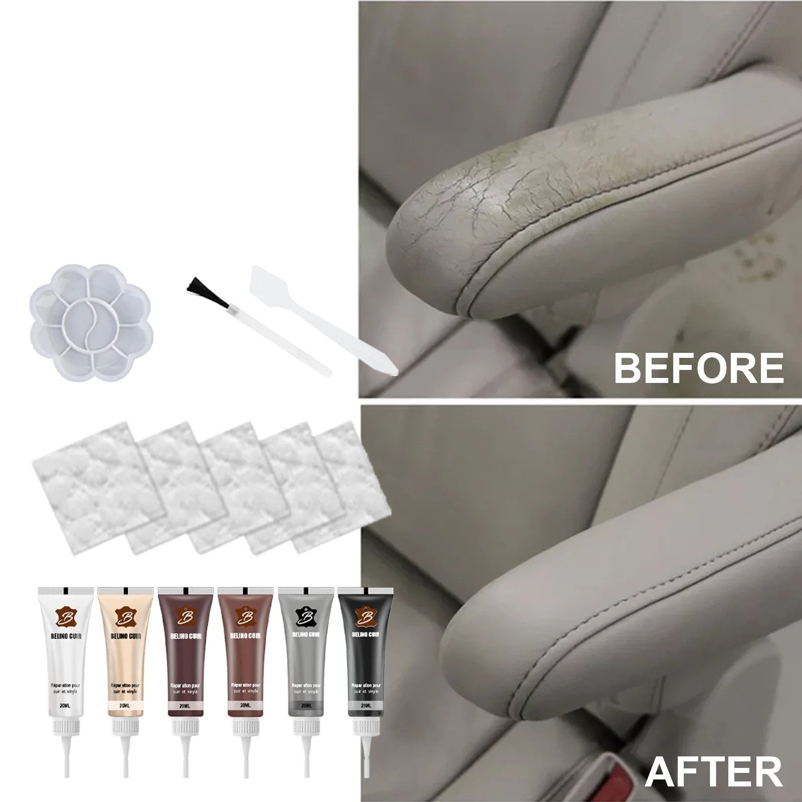 Kit Riparazione Pelle Avanzato Riempitivo Vinile Fai da Te Toppa Sedile Auto Divano Strappo Fori 20ml foto 2