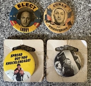 Vintage 3 Stooges Pinback Buttons Lot Of 4!Pre Owned!Read Description!
