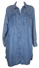 Philosophy Womens Shirt Dress Medium Polka Dot Chambray Tencel