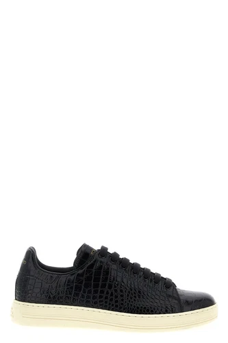 TOM FORD Black Embossed Leather Low Top Sneakers New
