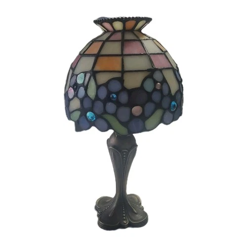 VTG Tiffany Style Partylite Tea Light Candle Stained Glass Lamp Hydrangea Blue