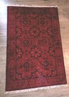 3' 4.75" x 5' .5" Wool Cotton Hand Knotted Dark Red Blue Orange Area Rug Vintage — photo 1