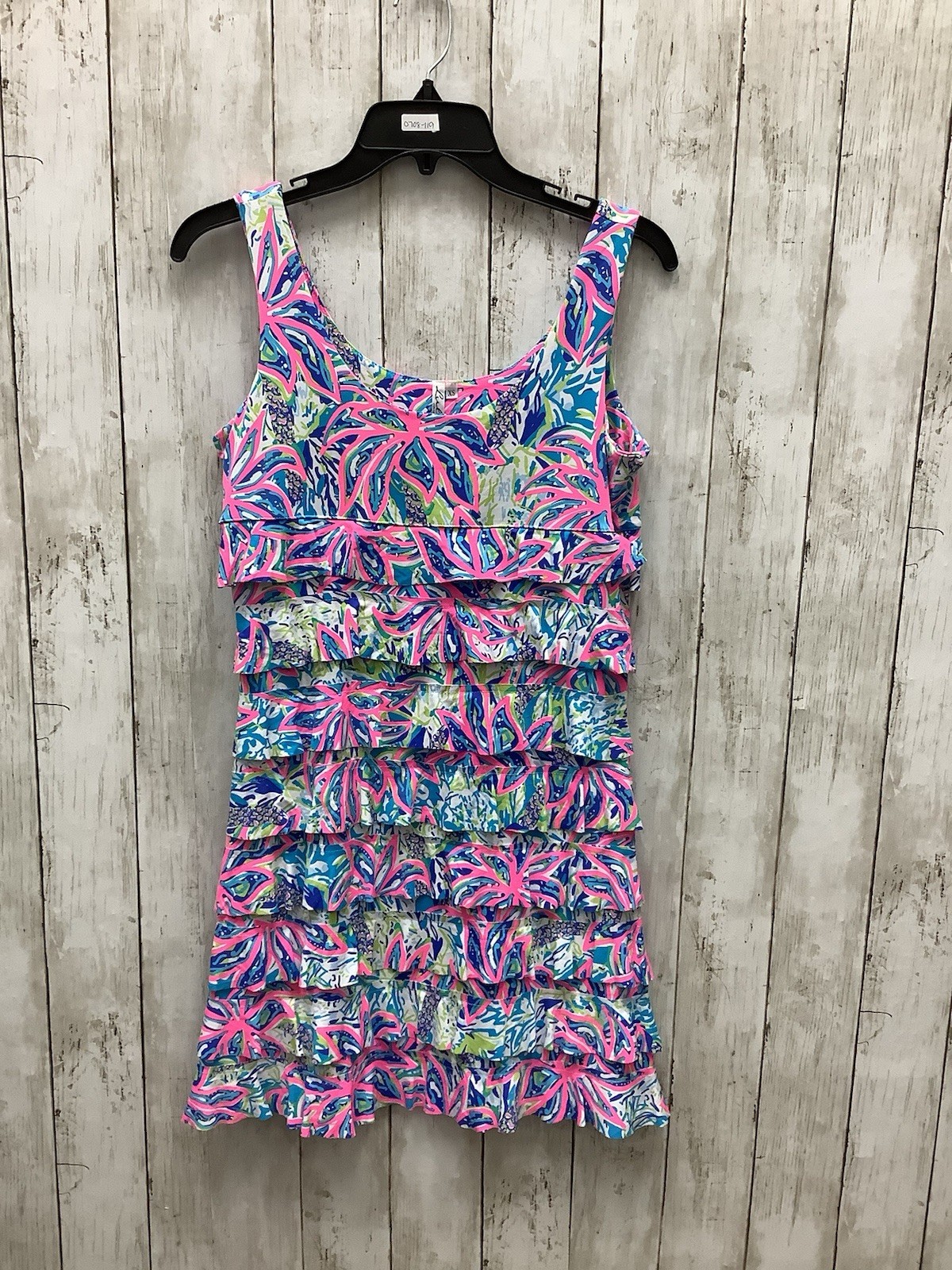 Beachtime by Lulu B Bright Palm Tree Cha Cha Ruffle Tiered Tank Dress XS