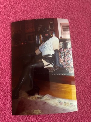 FEMALE trans MALE BEAUTY vintage 1998  PHOTO man in women's clothing LATEX MASK