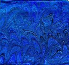 Water Marbled Silk Pocket Square Handmade Blue Bouquet Pattern
