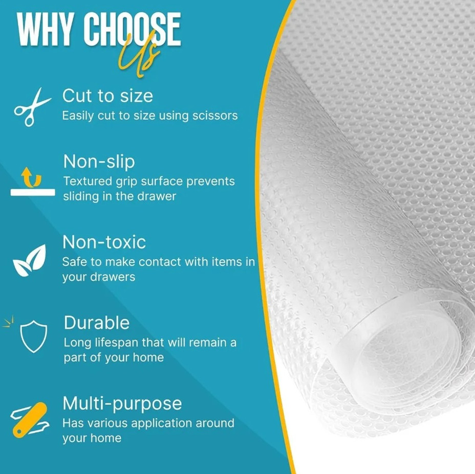 Non-Slip Shelf Liner Roll Waterproof Drawer Cabinet Cupboard Liner Mat