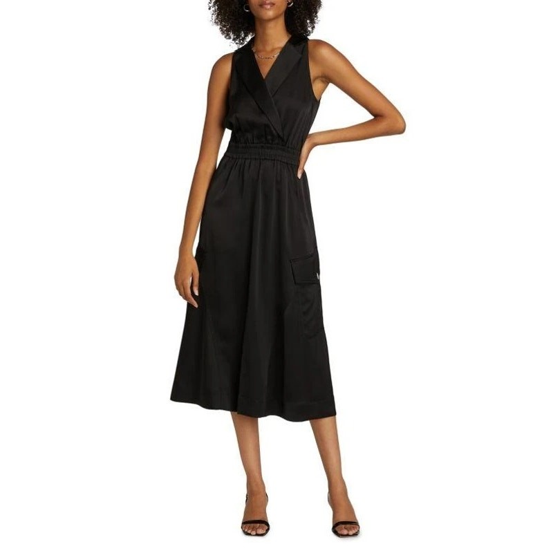 Ramy Brook Women Black Nikia Casual Sleeveless Drape V-neck Midi Dress Size M