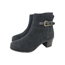 Dansko Hartley Ankle Boot US 9.5 Black Nubuck Buckle side zip block heel Boot
