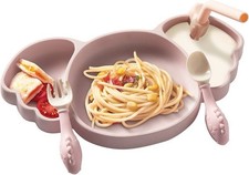 Baby Plates Toddler Suction Bowls Include Spoon, Fork and Straw Divided Plates