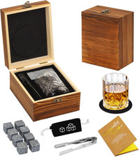 Whiskey Stones and Whiskey Glass Gift Set, 8 Natural Whisky Stones 1 Crystal Wh