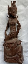 Hand-Carved Wooden Statue of Hindu Goddess 8" Tall