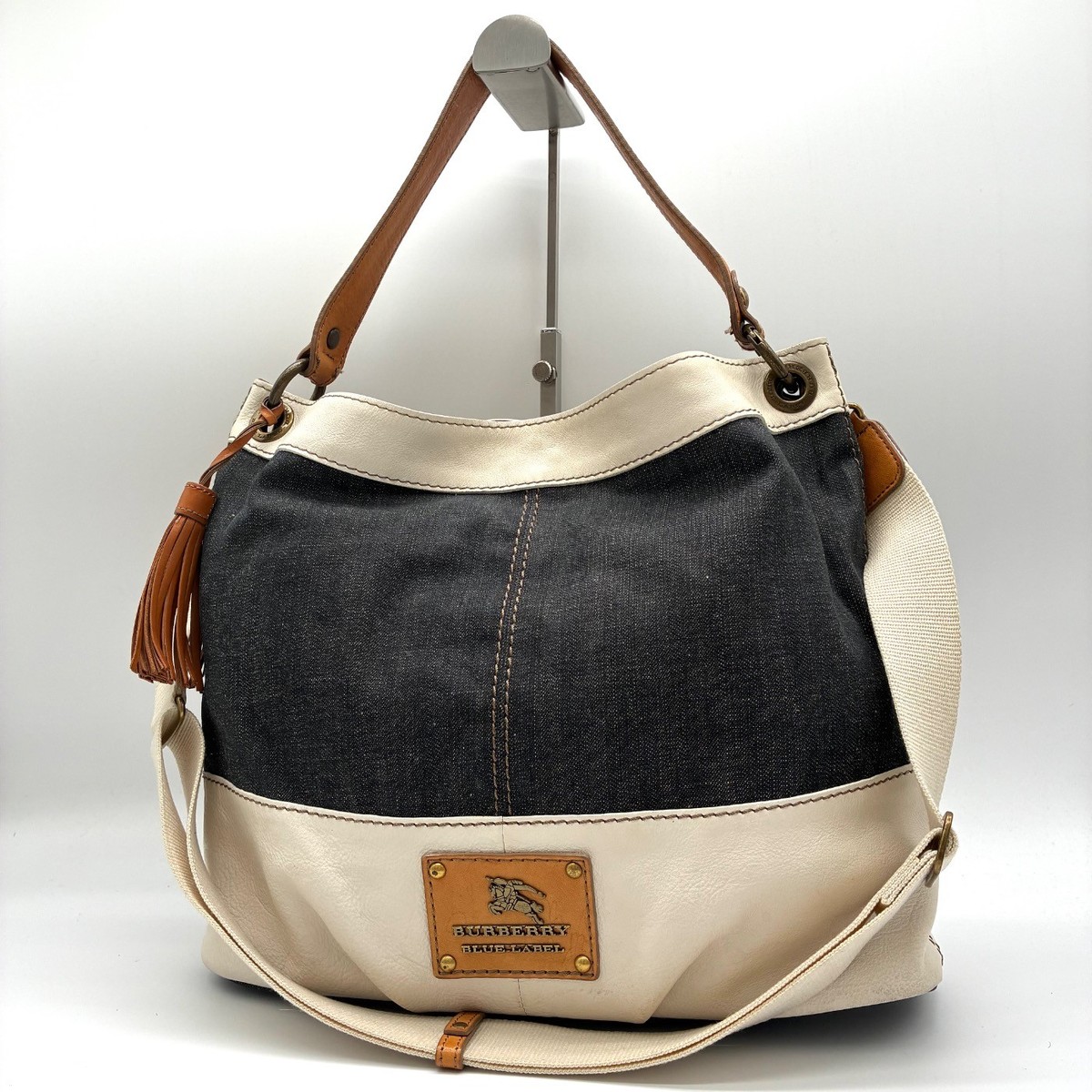 BURBERRY Blue Label Horse Logo One Shoulder Bag Denim Leather BURBERRY Blue Label Horse Logo One Shoulder Bag Denim Leather