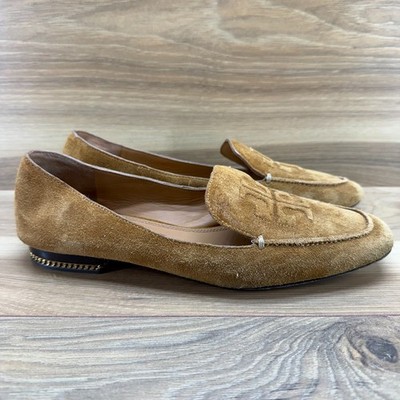 Tory Burch Ruby Square Toe Flats Womens 7 N Ambra Beige Suede