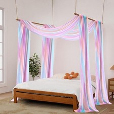 Rainbow Canopy Bed Curtains Princess Bed Canopy Scarf for Full/Queen