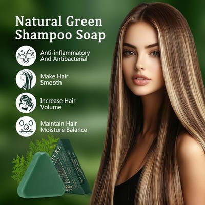 120g Nature Green Triangle Shampoo Bar Usman-Grass Shampoo Soap Strengthens Hair