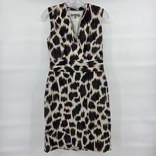 Classiques Entier Sheath Dress 4 Brown Ikat Animal Print V-Neck Office Chic