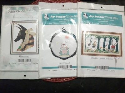 3  Joy Sunday Cross Stitch Kits & Udervtue  , Anubis, Kitten, Bunny New