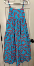 J Crew Tiered Maxi Long Cotton Lobster Print Sun Dress Nautical Beach Sz 8