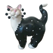 Amy Lacombe Cat Figurine Willitts Design Black Polka Dots Whimsiclay 86050