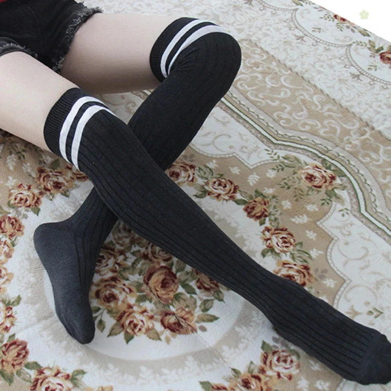 Women Cotton Knit Warm Soft Blend Cozy Long Over Knee Thigh High Stockings - Image 2 of 4