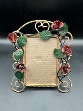 Vintage Metal Rose Picture Frame Gold Tone Floral Easel Back Fits 4x6