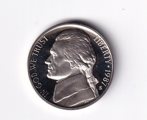 1987 S Proof Jefferson Nickel 5c Coin from Proof Set #553