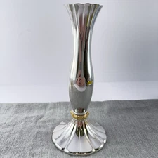 Vintage Silverplate Single Stem 7” Bud Vase Made In Japan Gold Tone Floral Roses