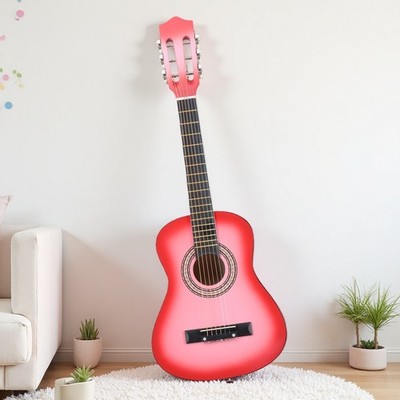 31'' Kids Beginner Acoustic Guitar Set - Steel String Junior Tuner Capo Pink