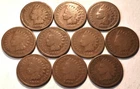 Lot (10) 1869 Indian Head Cents, Better, Semi-KEY Date Penny, Original 1C Coins