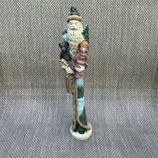 Vintage Tall & Thin Santa Claus W/ Christmas Doll Bear Tree - 11.0 T Figurine