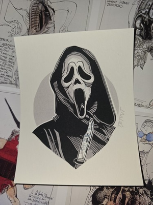 #ad Tyler Stout Ghostface Variant Scream Pros And Cons XV Handbill Art Print $96.00