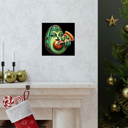 Matte Square Poster Wall Art Deco Avocado Eating Pizza Slice Funny Food Retro - Picture 15 of 50