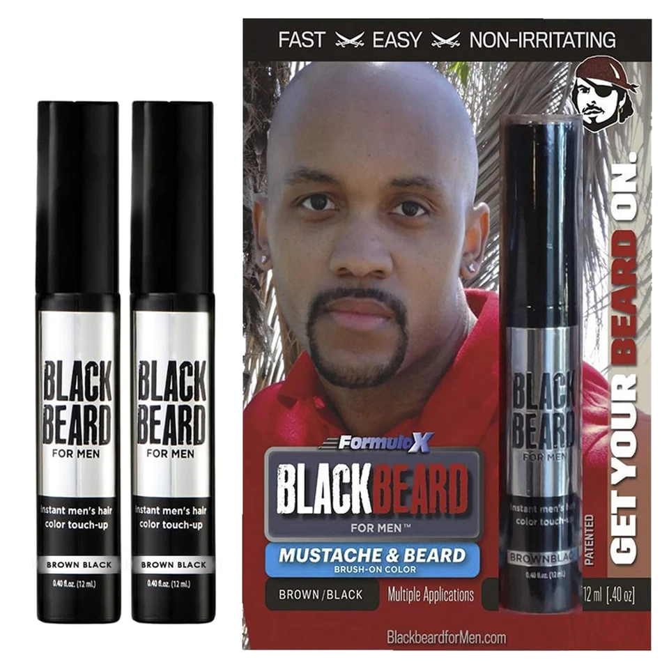 BLACKBEARD FOR MEN Herren Cover Haarfarbe Mascara Bart Schnurrbart Augenbrauen Koteletten BRAUN/SCHWARZ X2