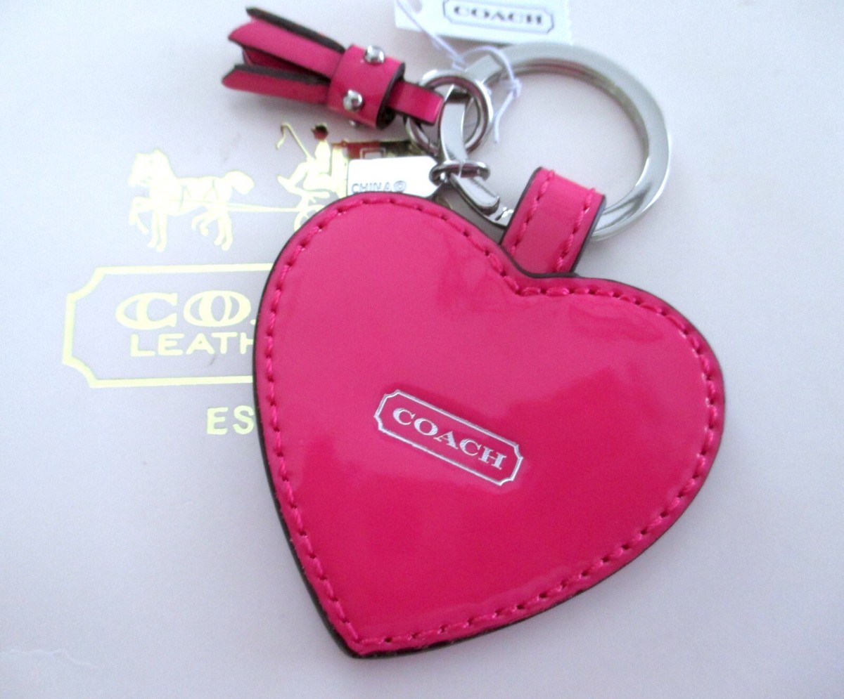 NWT Coach Leather Heart Key Chain Fob Keychain Bag Charm