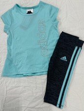 Adidas Girls Set Active Top  CAPRI PANTS CHARCOAL GRAY AQUA 2T NWT