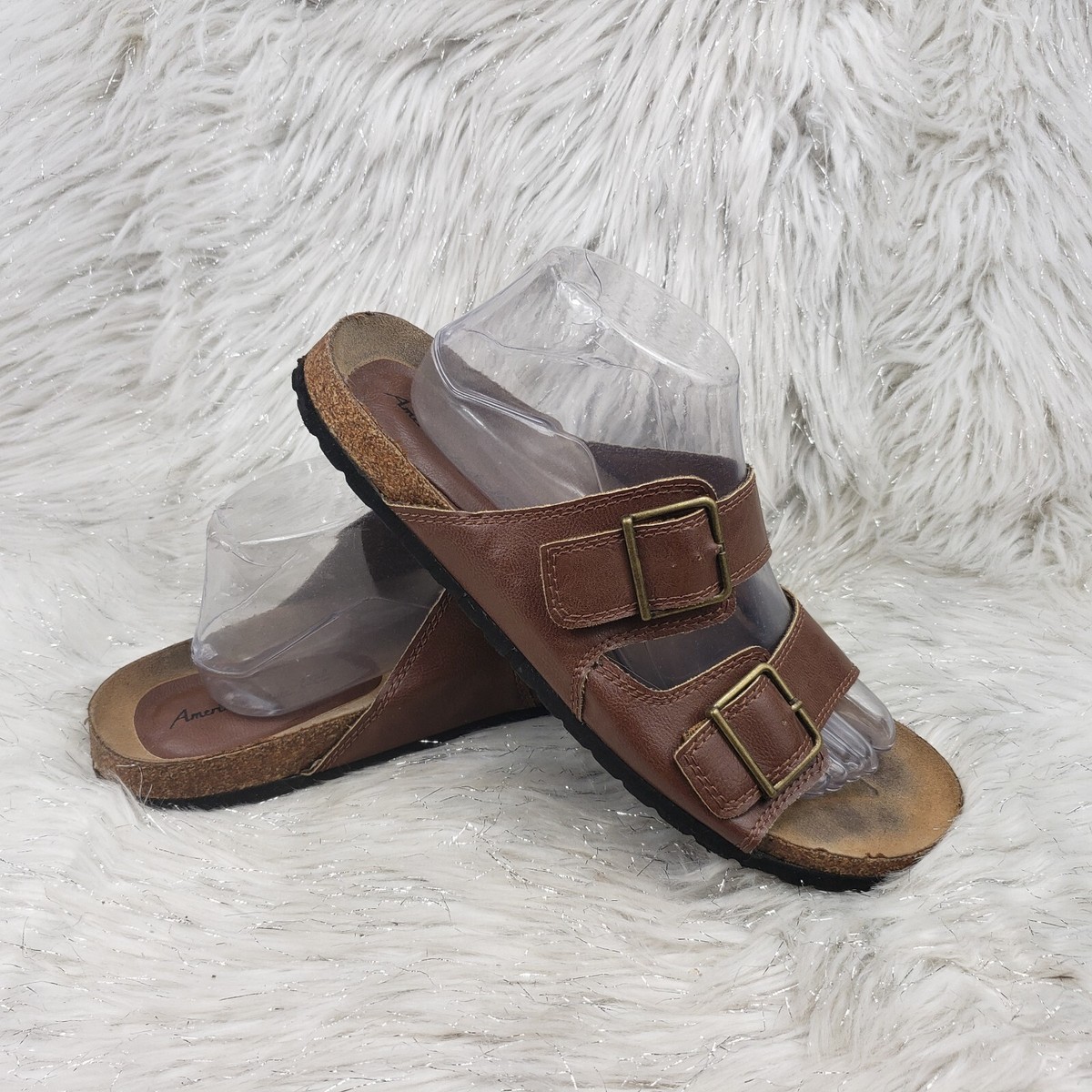 AMERICAN EAGLE Brown Slide On Two Strap Casual Sandals Mens 