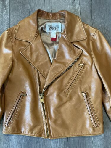VINTAGE EAST WEST SAN FRANCISCO BROWN LEATHER JACKET SIZE S/M - Picture 2 of 21